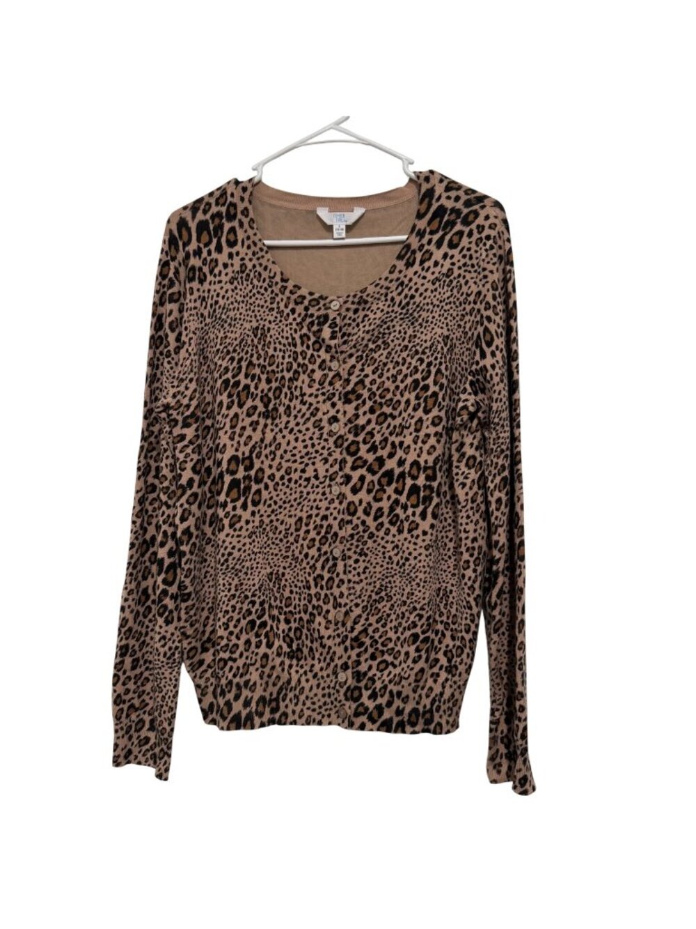 Time And Tru Womens Leopard Print Button-Up Cardigan SZ Large 12-14 Lightweight